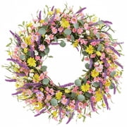 Lumikrypt 22 Inch Yellow Daisy Spring & Summer Wreath - Rustic Artificial Wildflower Decor for Front Door, Wall & Window Decor