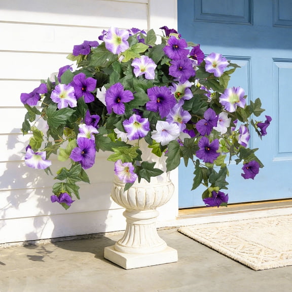 Lumikrypt 2PCS Faux Petunias Silk Flower, Artificial Fake Flowers Plants, UV Resistant & Fade Resistant Fake Flowers for Indoor/Outdoor Garden Porch Decor
