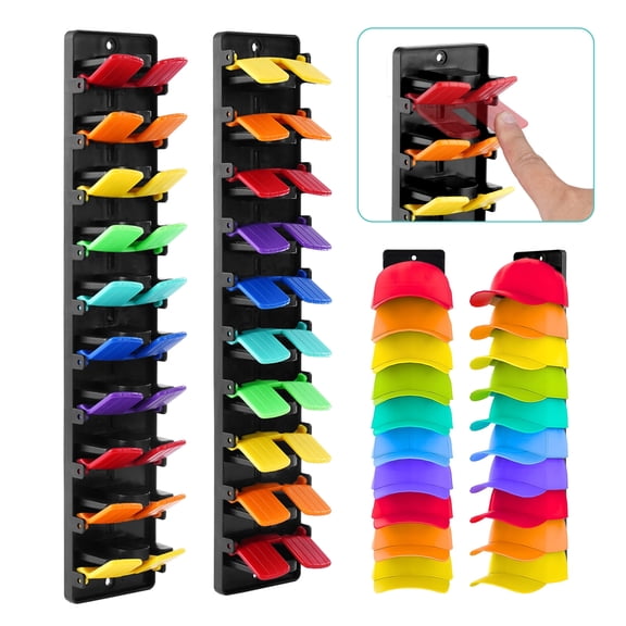 Lumikrypt 2 Pack Hat Organizer for Baseball Caps, Wall Mounted Hat Rack with Spring Clips, Adhesive or Screw-In Cap Holder for Closet & Door, Holds 20+ Caps, Black