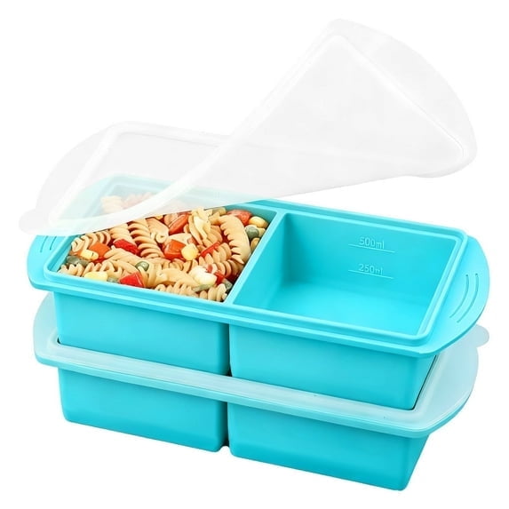 Lumikrypt 2Pcs Silicone Freezer Tray with Lids,2-Cup Large Food Freezer Containers,  Freezer Ice Cube,Ideal for Freezing Soups, Sauces, and Microwave-Safe Single-Serving Meals