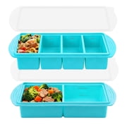 Lumikrypt 2Pcs Silicone Freezer Tray with Lids, 1-Cup & 2-Cup Large Food Freezer Containers, Freezer Ice Cube,Ideal for Freezing Soups, Sauces, and Microwave-Safe Single-Serving Meals