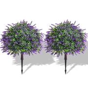 Lumikrypt 2Set 26.3Inch Artificial Lavender Boxwood Topiary Ball Bush with Ground Spike,Artificial Topiary Ball Trees with Lavender,ArtificialPlants for Outdoor Front Porch Decor UV Resistant
