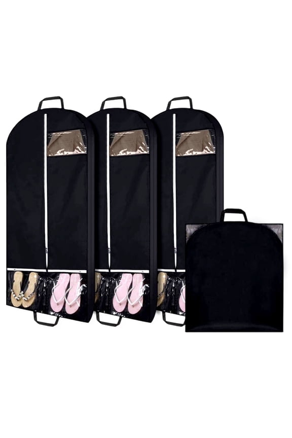 3 Pack 50'' Garment Bags for Travel,Garment Bags Hanging Clothes Organizer for Suits, Dresses, Coats, Tuxedos with Shoe Pocket