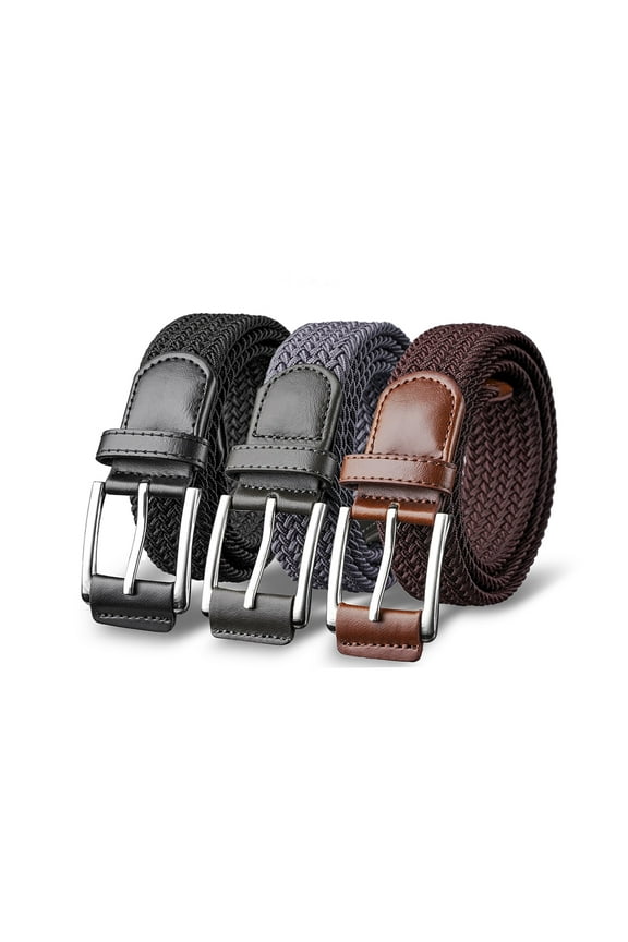 3 Pack Men's Canvas Belt, Holeless Adjustable Nylon Men Belt, Webbing Canvas Outdoor Web Belt with Plastic Buckle