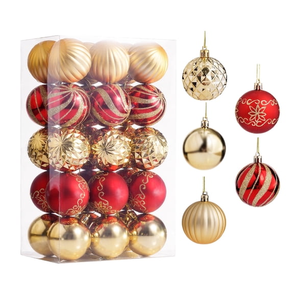Lumikrypt 30Pcs Christmas Balls Ornaments Set, 2.36" Shatterproof Baubles Set Red and Gold for Xmas Tree Decorations, Hanging Glittering Balls Decoration for Christmas Holiday Party Home Decor