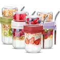 thumbnail image 1 of Lumikrypt 4 Pack Overnight Oats Containers with Lids（16 oz＋5 oz), Yogurt Parfait Cups, Dual-Laryer Chia Pudding Jars with Dry & Wet Separation, for Oatmeal Cereal Nut Fruit, Meal Prep, 1 of 7