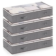Lumikrypt 4 Pcs Under Bed Storage Containers, Foldable Organizers with Clear Window, 90L Capacity, for Blankets, Comforter, Bedding, Clothes