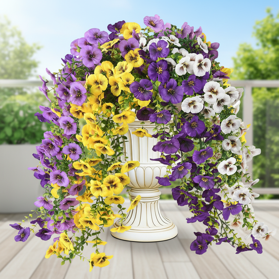 Lumikrypt 4 Pcs Faux Hanging Pansy Flowers, UV Resistant & Fade Resistant Fake Artificial Flowers for Indoor/Outdoor Garden Porch Decor, Silk Faux Hanging Plant