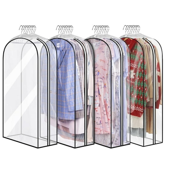 Lumikrypt 4Pack 40" Garment Bags for Hanging Clothes, 10" Gusseted Clear Suit Bags for Closet Storage with Zipper, Hanging Clothes Storage for Shirts, Coats, Dresses