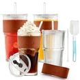 thumbnail image 1 of Lumikrypt 4Pcs 20Oz Ribbed Glass Tumblers with Straw Lids Glass Beverage Cup Set with Heat-Resistant Sleeves,Premium Coffee Cups, Ideal for Tea, Iced Coffee, Perfect Gift for Home or Office, 1 of 7