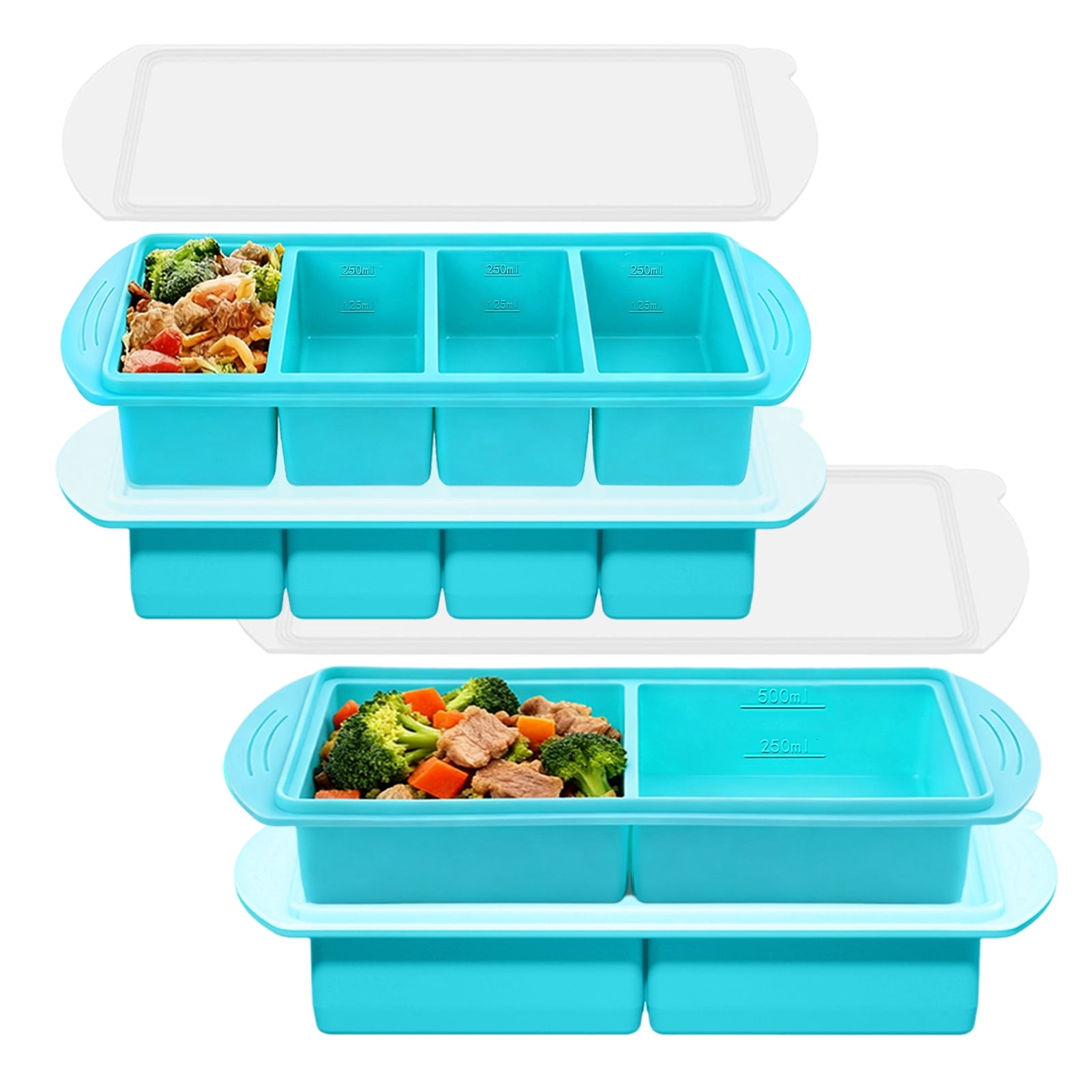 Lumikrypt 4Pcs Silicone Freezer Tray with Lids, 1-Cup & 2-Cup Large ...