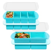 Lumikrypt 4Pcs Silicone Freezer Tray with Lids, 1-Cup & 2-Cup Large Food Freezer Containers, Freezer Ice Cube,Ideal for Freezing Soups, Sauces, and Microwave-Safe Single-Serving Meals