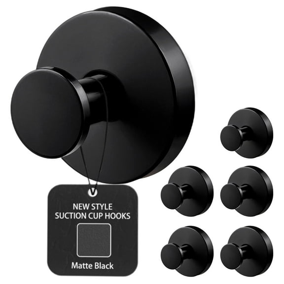 Lumikrypt 6 Pack Suction Cup Hooks for Shower, Reusable Towel Hooks for Bathroom Glass Window Tile, No Drill Shower Hooks for Hanging Loofah, Robe, Matte Black