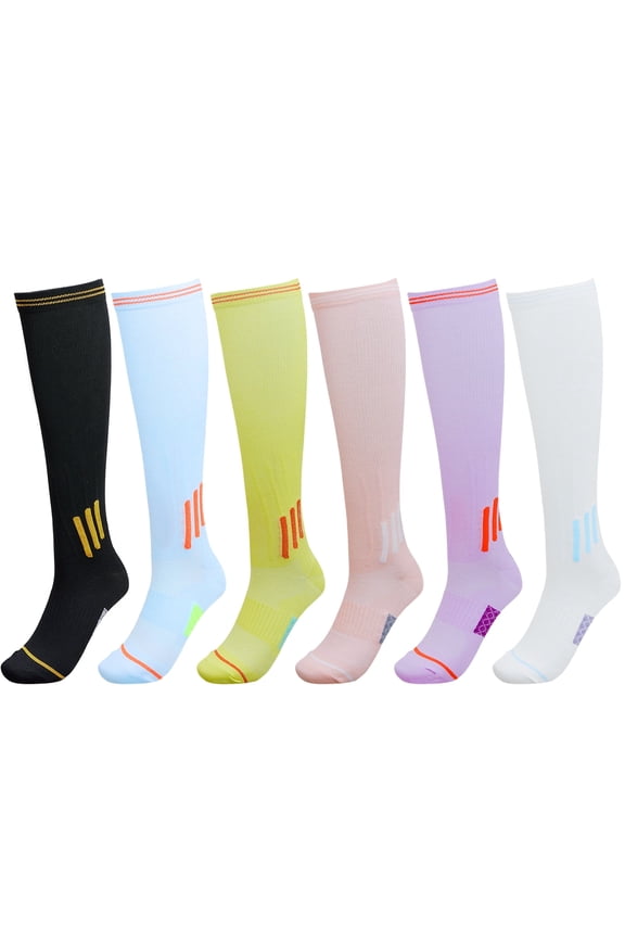 6 Pair Compression Socks for Men and Women, 20-30 mmhg Leg Compression Socks, Unisex Compression Athletic Socks for Running, Exercise, Traveling and Hiking.