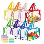 Lumikrypt 8 Pack Clear Toy Storage Bags, Large PVC Toy Organizing Bags with Zipper, Reusable Waterproof and Dust-Proof Toy Storage Bag for Building Blocks, Puzzles 8 Colors