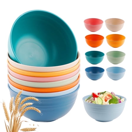 Lumikrypt 8Pcs 26oz Unbreakable Cereal Bowls Set, Reusable Plastic Wheat Straw Bowls, Microwave & Dishwasher Safe Bowls for Kitchen, Salad, Soup, Multicolor