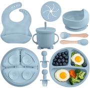 Lumikrypt 9 Pcs Silicone Baby Feeding Set, Baby Led Weaning Utensils, Baby Suction Bowl, Plates, Bib, Spoons Set, Sippy Cup with Straw, Baby Self Feeding Suppli
