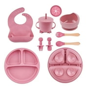 Lumikrypt Silicone Baby Feeding Set, 9 Pcs Baby Led Weaning Utensils, Baby Suction Bowl, Plates, Bib, Spoons Set, Sippy Cup with Straw, Baby Self Feeding Supplies Set