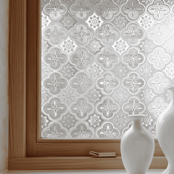 OHTMERU Window Privacy Film Decorative Window Film for Bathroom,Front Door,Home, Static Cling Stained Glass Sticker Opaque Heat Control UV Blocking Non Adhesive Flowering Crabapple 23.6x78.7 inche