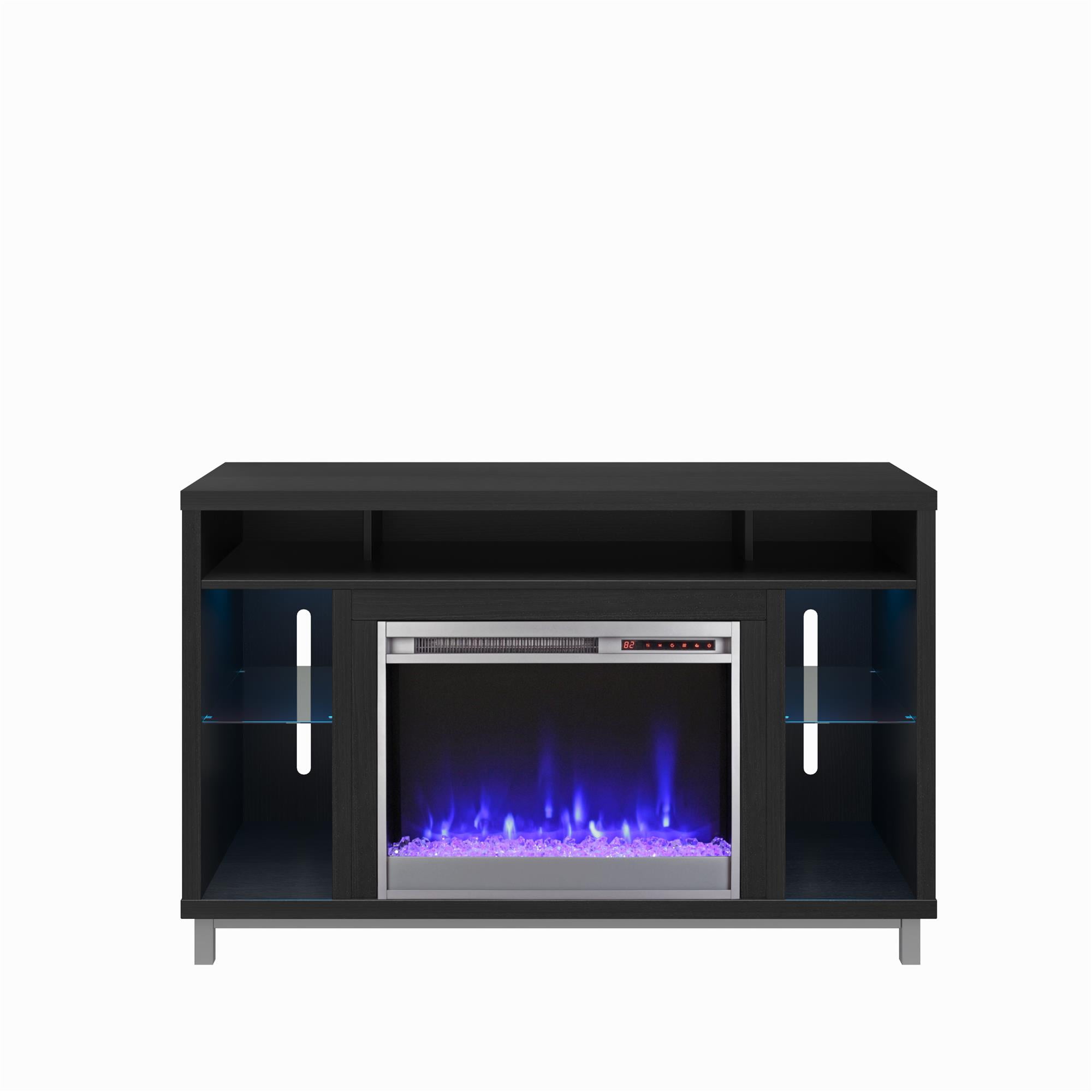Modern Black Oak Fireplace TV Stand with Colorful Lighting Options