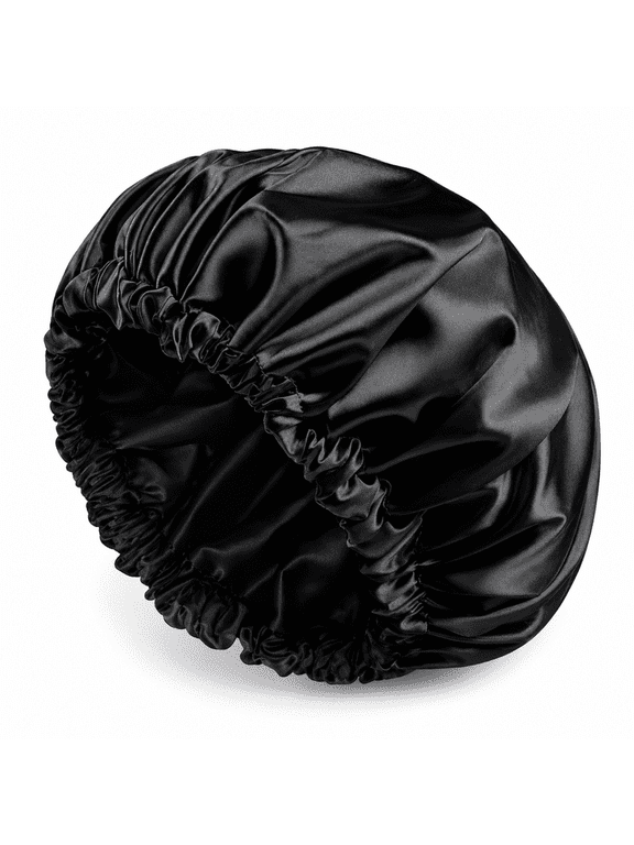 Lumina-Silky Satin Sleep Bonnet with Elastic Band, Double Layer Hair Bonnet for Sleeping, Soft Night Cap for Curly, Natural, Braided & Long Hair | Black