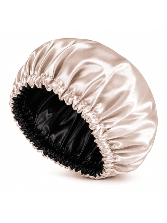 Lumina-Silky Satin Sleep Bonnet with Elastic Band, Double Layer Hair Bonnet for Sleeping, Soft Hair Wrap Cap for Curly, Natural & Long Hair | Beige
