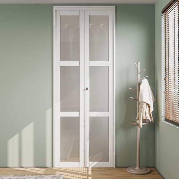 LuminaMatte™ 36" X 96" 3-Lite Glass Door Solid Manufactured Wood Bi-Fold Door With Installation Hardware Kit