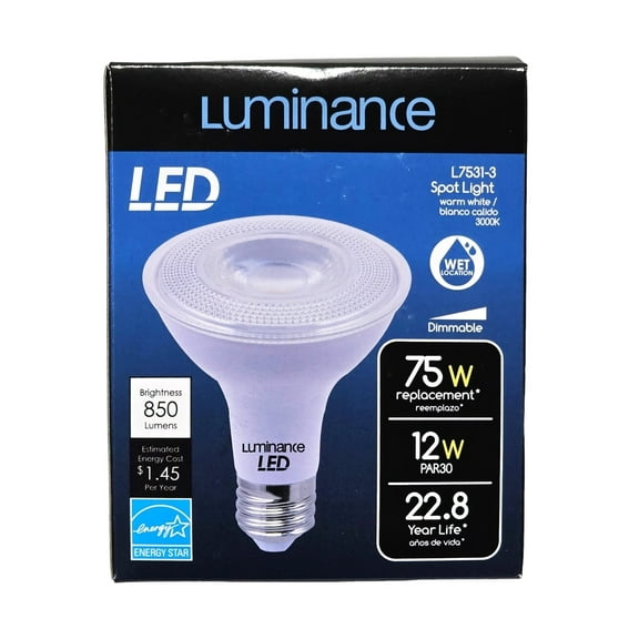 Luminance 91824 LED E26 PAR30 Spot Light 12W-3000K 850 LUMEN L7531-3 PAR30LN Long Neck LED Light Bulb