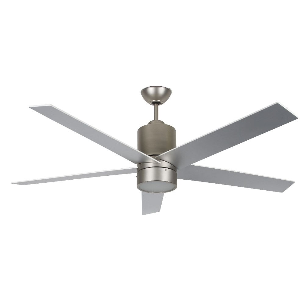 56VEN5SN-DC-LED-Concord Fans-Vento - 56 Inch 5 Blade Ceiling Fan with Light Kit   Satin Nickel Finish with Silver/White Blade Finish with Frosted