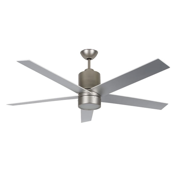 56VEN5SN-DC-LED-Concord Fans-Vento - 56 Inch 5 Blade Ceiling Fan with Light Kit Satin Nickel Finish with Silver/White Blade Finish with Frosted