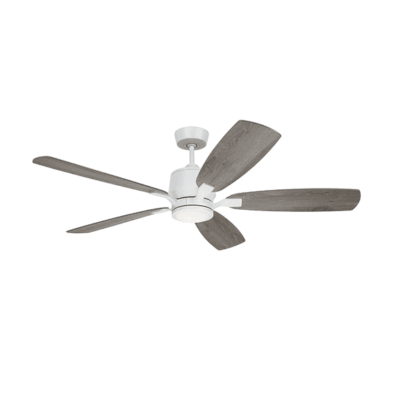 Luminance Kathy Ireland Home Ion Eco LED 72in Ceiling Fan DC Motor | Hanging Fixture w/ Dimmable Light Kit, Wall Control, & Downrod Mount - Satin White w/ Timber Grey Blades