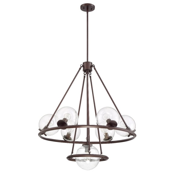 F26117-64-Sunset Lighting-Messier - 7 Light Chandelier   Provincial Bronze Finish with Seeded Glass