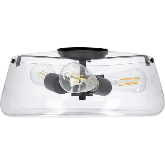 Luminance Stella Black 3 LT 100W Flush Mount Ceiling Light | Modern Metal Fixture with Round Clear Glass Shade F27024-31