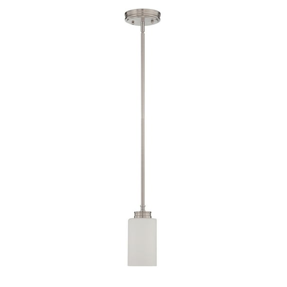 F18010-80-Sunset Lighting-Dalton - 1 Light Pendant Bright Satin Nickel Finish with Opal Etched Glass