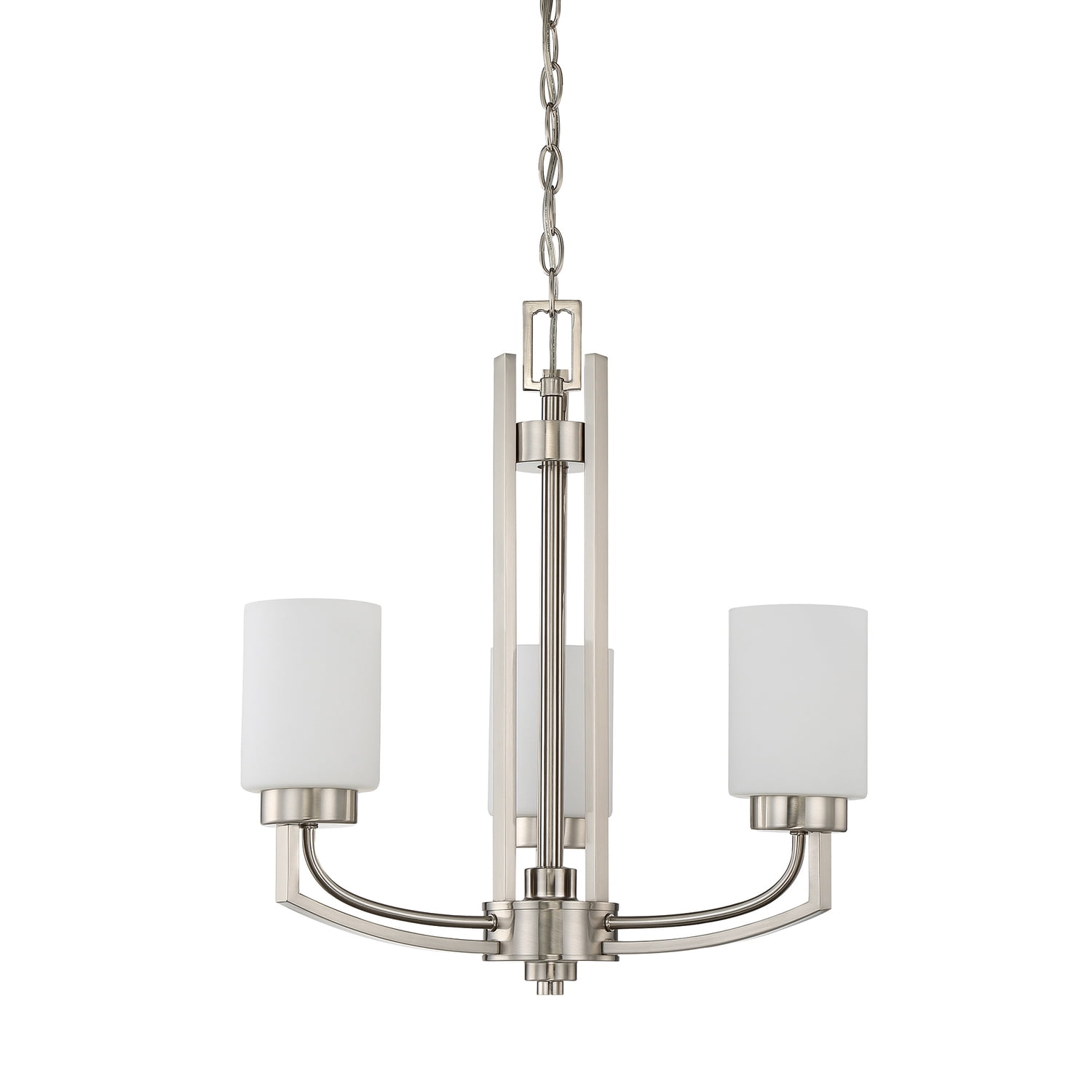 F22004-80-Sunset Lighting-Hadley - 3 Light Chandelier   Bright Satin Nickel Finish with Opal Glass