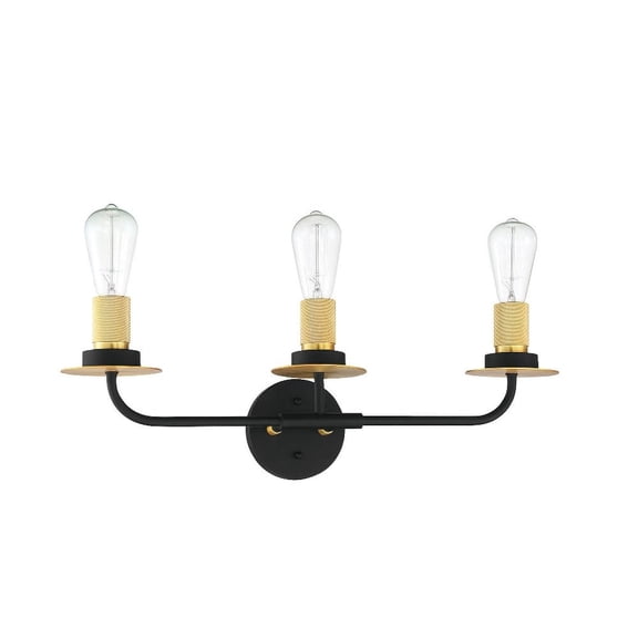 F28003-23-Sunset Lighting-Onyx - 3 Light Bath Vanity Matte Black/Brushed Satin Gold Finish