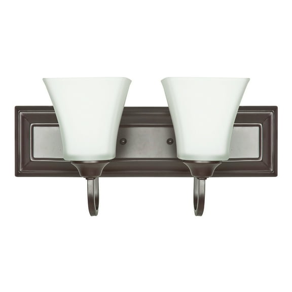 F3682-44-Sunset Lighting-Two Light Square Bath Vanity   Oil Bronze Finish with Frosted Milk Glass