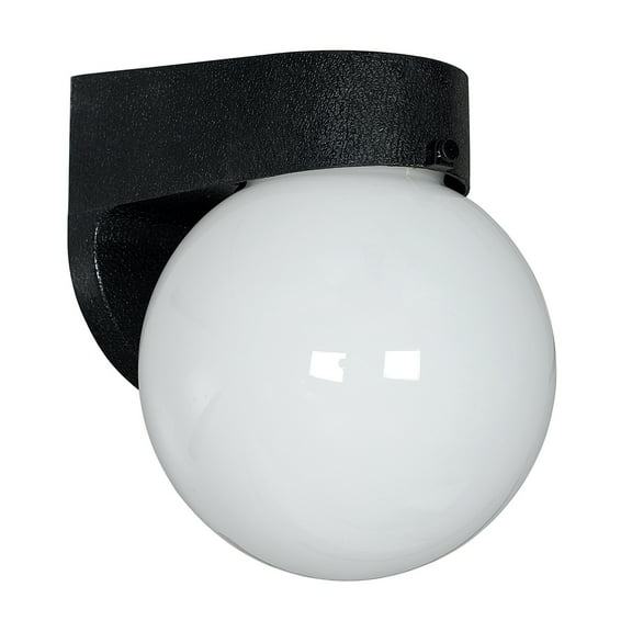 F4308-31-Sunset Lighting-One Light Globe Outdoor Flush Mount   Black Finish with Opal Glass
