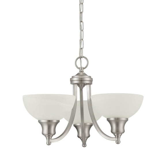 F5453-53-Sunset Lighting-Alton - Three Light Chandelier   Satin Nickel Finish with Faux Alabaster Glass