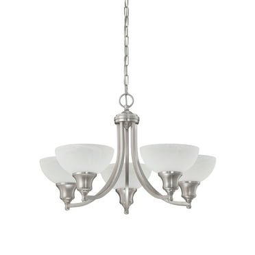 Luminance Sunset Lighting F5455-53 Five Light Alton Chandelier - Faux Alabaster Glass, Dimmable - with Satin Nickel Finish