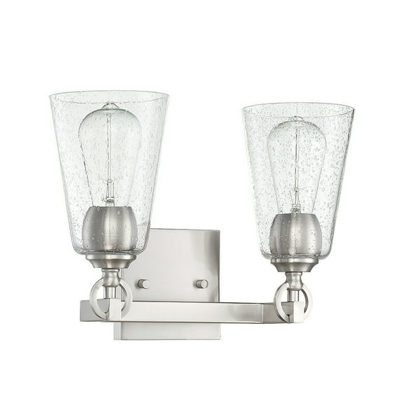 F7222-80-Sunset Lighting-Arden - 2 Light Bath Vanity Bright Satin Nickel Finish with Clear Seedy Glass