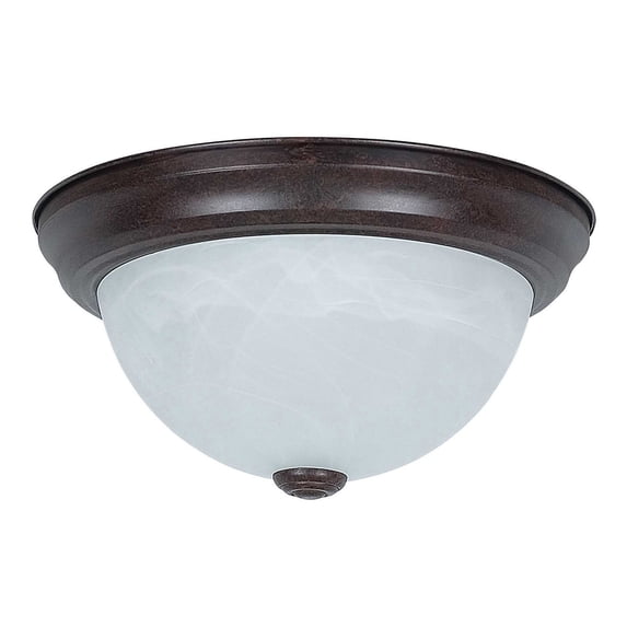 F7630-62-Sunset Lighting-Two Light Flush Mount Rubbed Bronze Finish with Faux Alabaster Glass