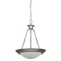 F7676-53-Sunset Lighting-Two Light Bowl Pendant   Satin Nickel Finish with Faux Alabaster Glass