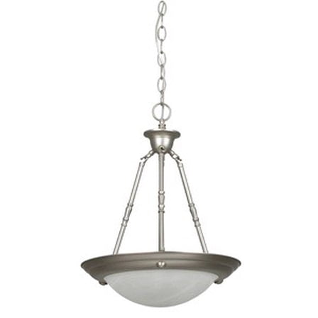 F7676-53-Sunset Lighting-Two Light Bowl Pendant   Satin Nickel Finish with Faux Alabaster Glass