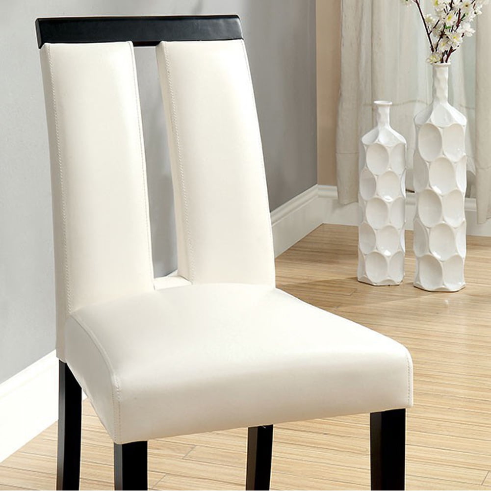 Contemporary White Faux Leather Upholstered Side Chair with Wood Frame