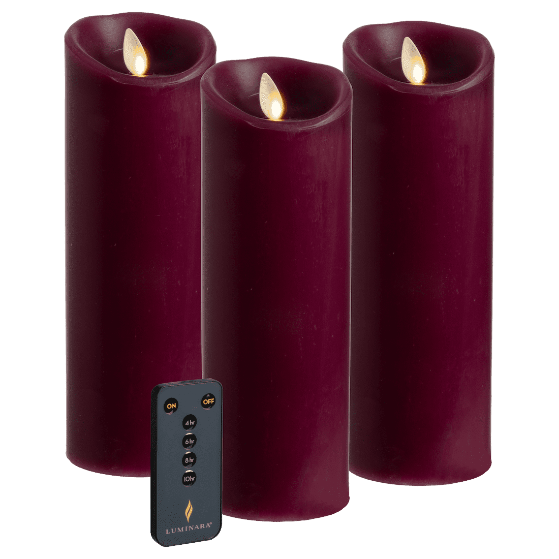 Luminara 3-Piece Flameless 4.5" Pillar Candles with Remote (Magenta Purple)