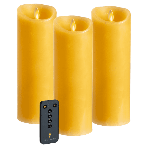 Luminara 3-Piece Flameless 4.5" Pillar Candles with Remote (Ochre)