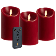 Luminara 3-Piece Flameless 4.5 Pillar Candles with Remote Red