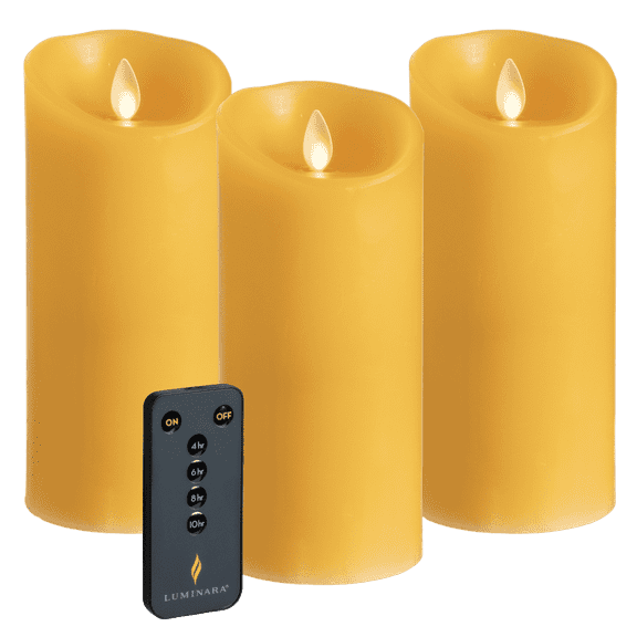 Luminara 3-Piece Flameless 6.5" Pillar Candles with Remote (Ochre)
