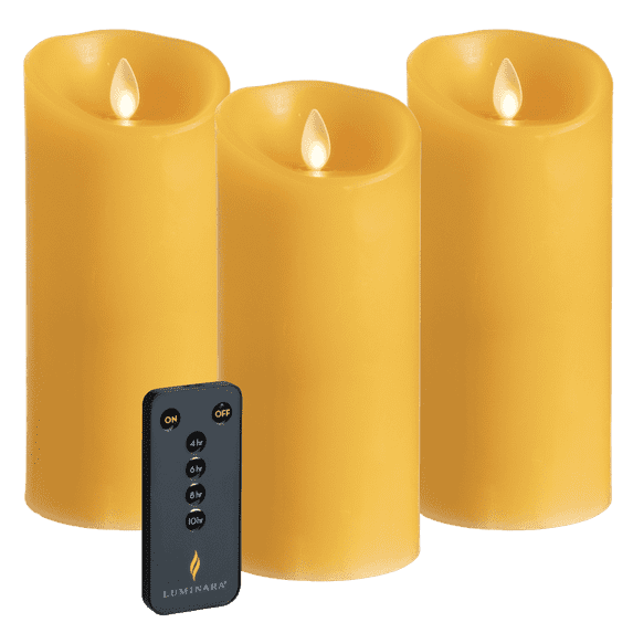 Luminara 3-Piece Flameless 6.5" Pillar Candles with Remote (Ochre)
